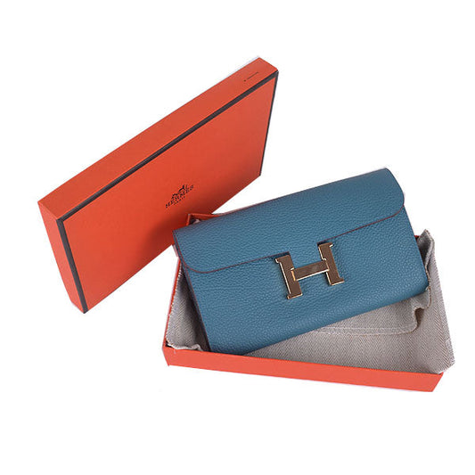 Hermes Wallet H6023 Ladies Cow Leather Blue