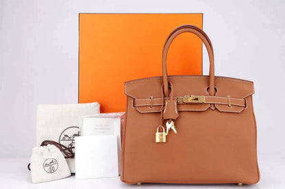 HERMES BIRKIN 25 - 40CM (WITH SERIAL NUMBER) GOLD COLOR TOGO LEATHER, GOLD HARDWARE, WITH KEYS, LOCK, DUST & BOX