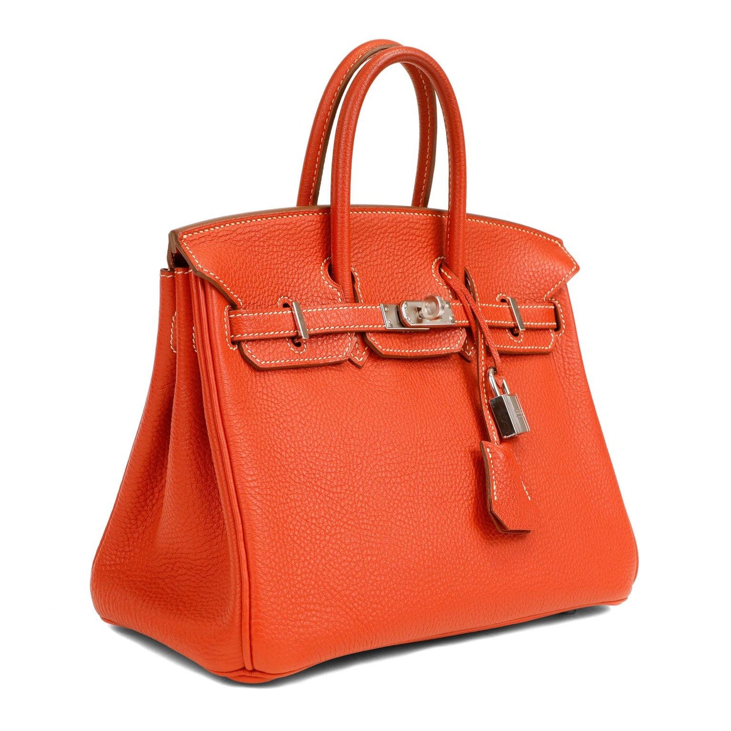 Hermes 25cm Rouge Tomate Togo Birkin w/ White Stitching & Palladium Hardware