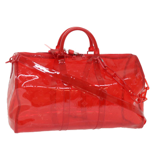 LOUIS VUITTON Monogram Vinyl Keepall Bandouliere 50 Bag Red M41416 Auth 52526A