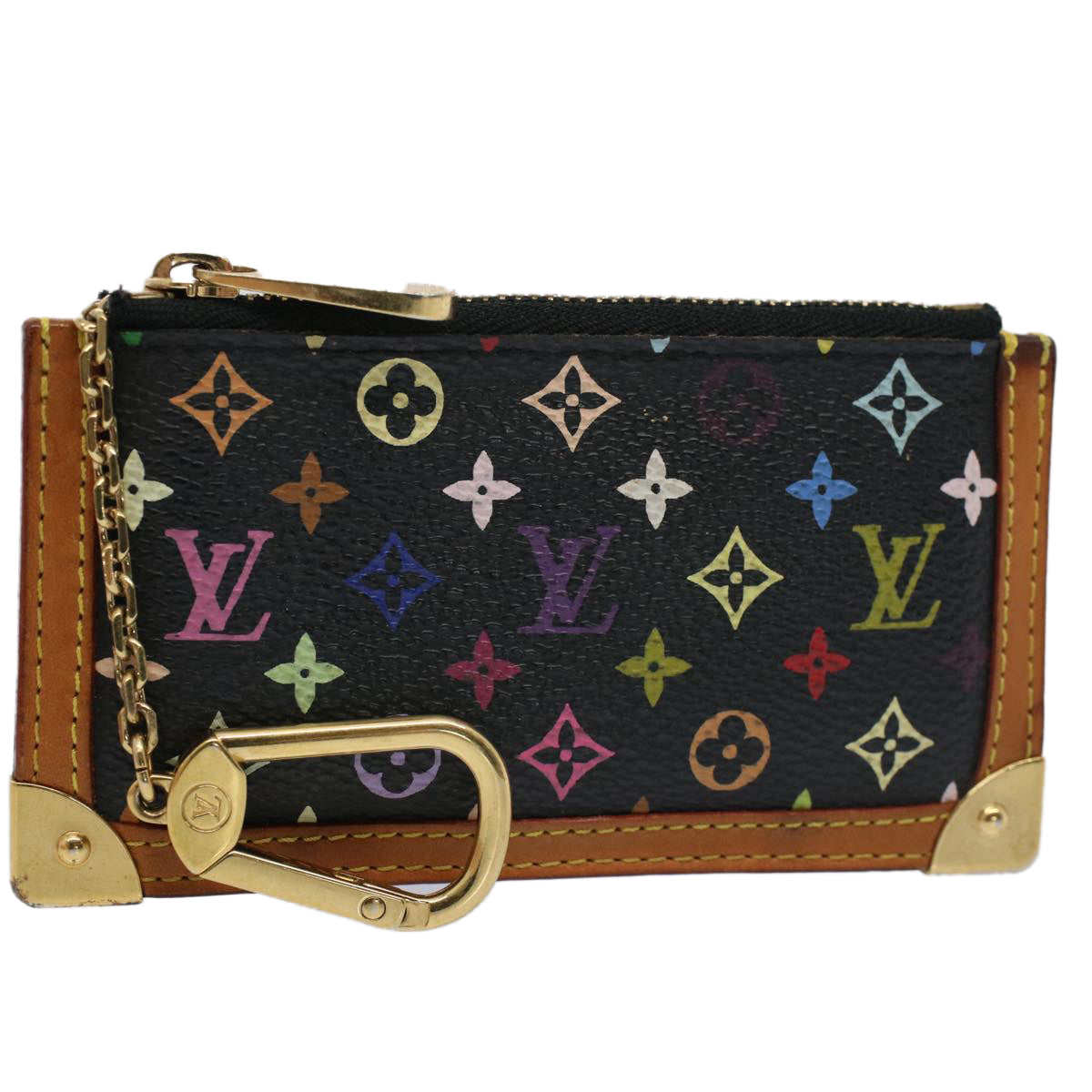 LOUIS VUITTON Monogram Multicolor Pochette Cles Purse Black M92654 Auth 52618