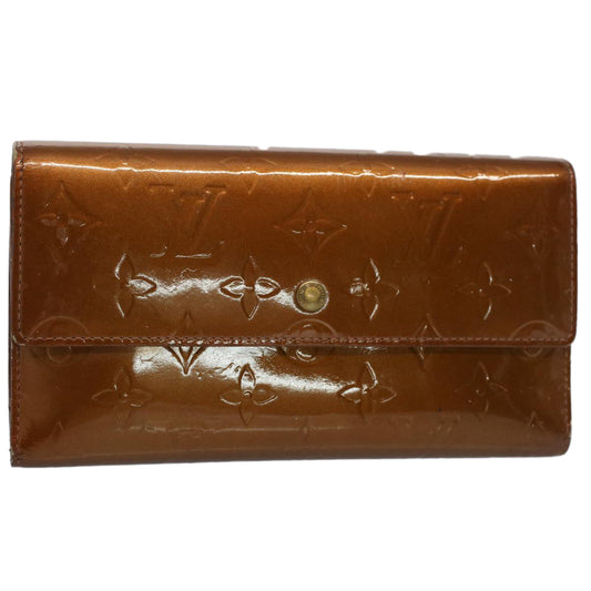 LOUIS VUITTON Vernis Porte Tresol International Wallet Bronze M91166 Auth 52629