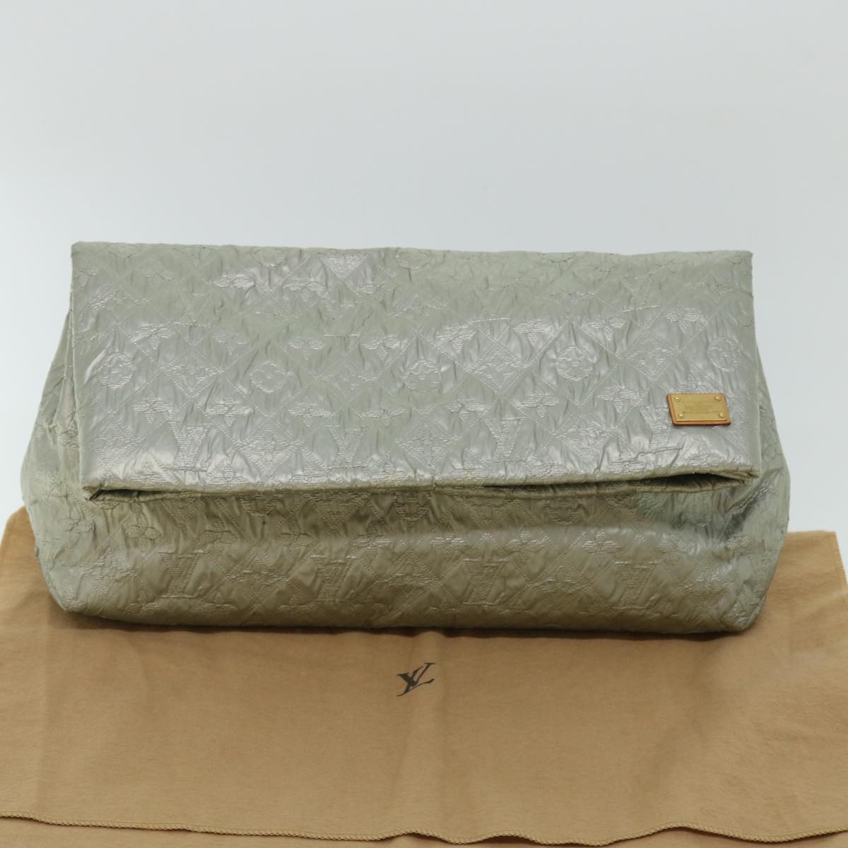 LOUIS VUITTON Monogram Lime Light Clutch PM Clutch Bag Silver M95576 Auth 53400