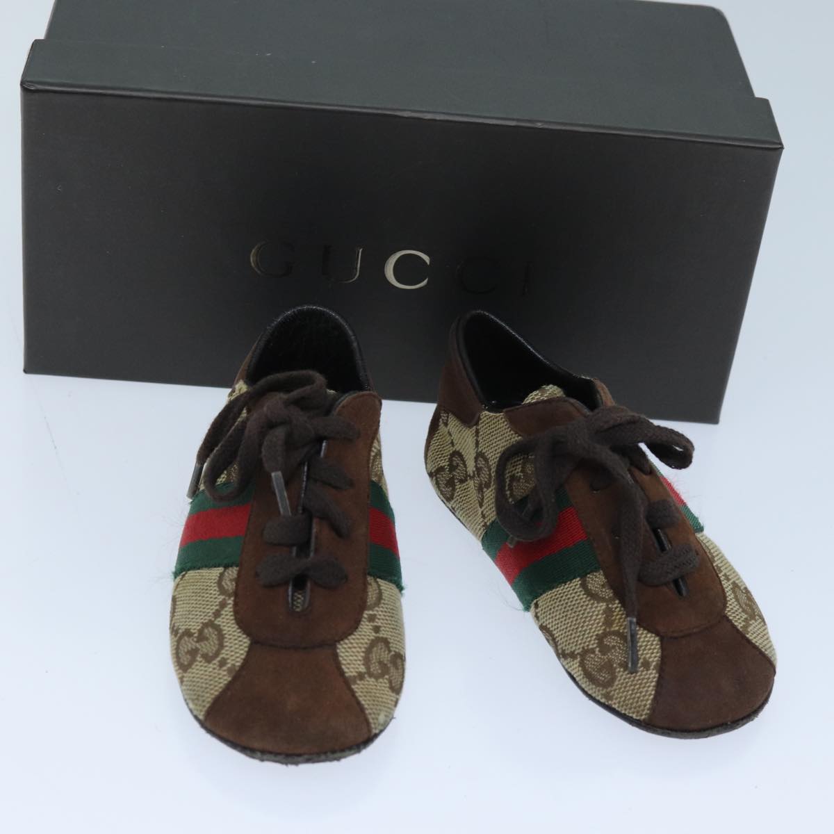 GUCCI GG Canvas Web Sherry Line Baby Shoes Beige Red Green 72077