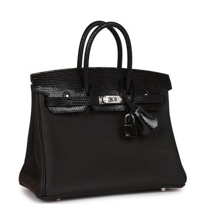 Hermes Birkin 25 Black Lizard and Togo Touch Palladium Hardware