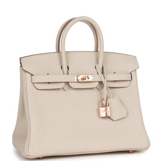 Hermes Birkin 25 Craie Togo Rose Gold Hardware