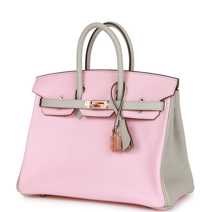 Hermes Birkin 25 HSS Rose Sakura and Gris Perle Chevre Mysore Rose Gold Hardware