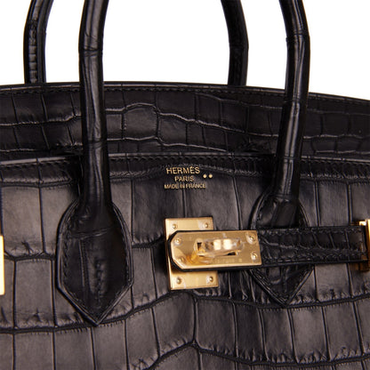 Hermes Birkin 25 Black Matte Niloticus Crocodile Gold Hardware