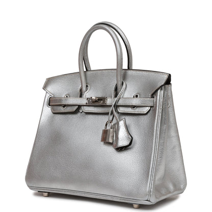 Top Quality Hermes Birkin 25 Silver Metallic Chevre Palladium Hardware