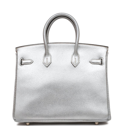 Top Quality Hermes Birkin 25 Silver Metallic Chevre Palladium Hardware