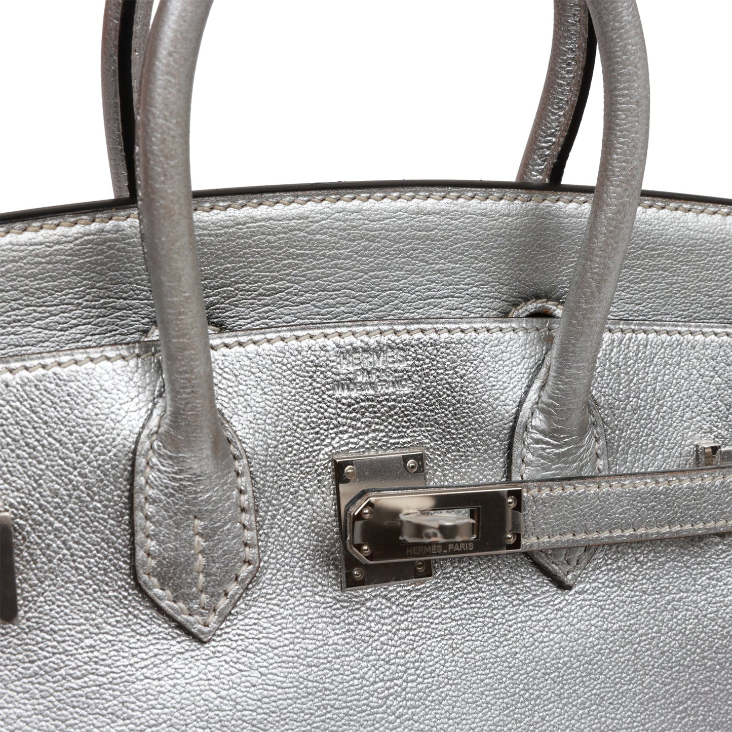 Top Quality Hermes Birkin 25 Silver Metallic Chevre Palladium Hardware