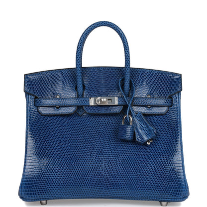 Hermes Birkin 25 Bleu Saphir Lizard Palladium Hardware