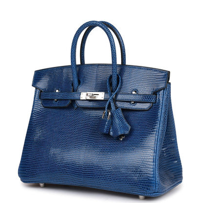 Hermes Birkin 25 Bleu Saphir Lizard Palladium Hardware