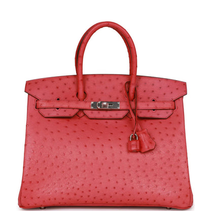 Top Quality Hermes Birkin 35 Bougainvillea Ostrich Palladium Hardware