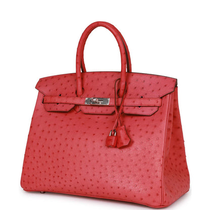 Top Quality Hermes Birkin 35 Bougainvillea Ostrich Palladium Hardware