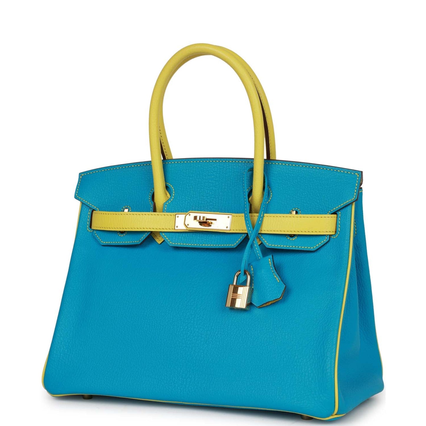 Top Quality Hermes Special Order (HSS) Birkin 30 Bleu Turquoise and Lime Chevre Gold Hardware