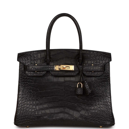 Hermes Birkin 30 Black Matte Alligator Gold Hardware