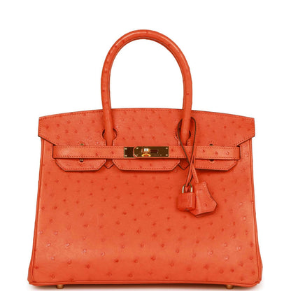 Top Quality Hermes Birkin 30 Tangerine Ostrich Gold Hardware