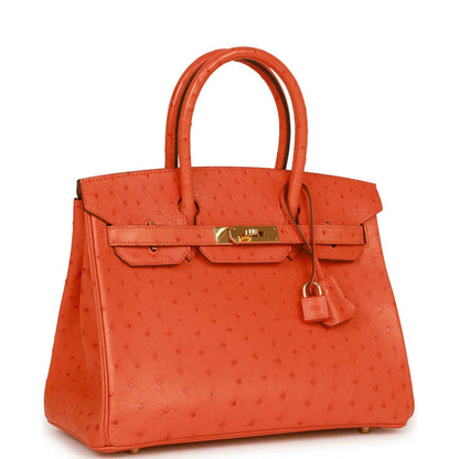 Top Quality Hermes Birkin 30 Tangerine Ostrich Gold Hardware