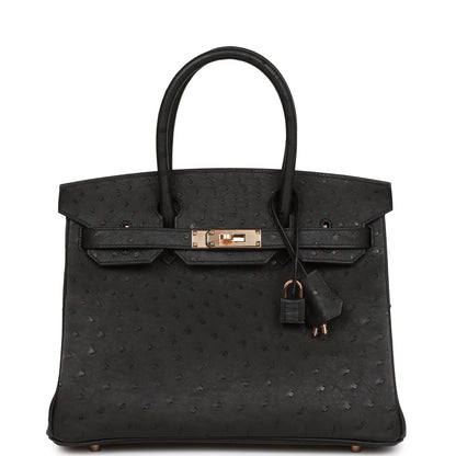 Hermes Birkin 30 Black Ostrich Rose Gold Hardware