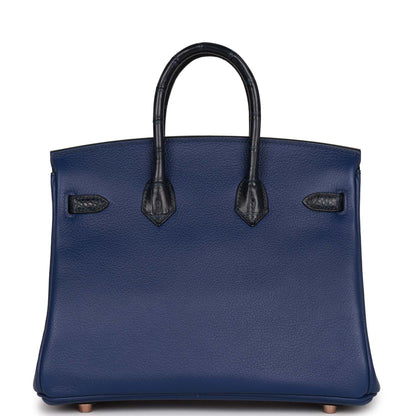 Hermes Birkin 25 Bleu Marine Matte Alligator and Bleu Saphir Novillo Touch Rose Gold Hardware