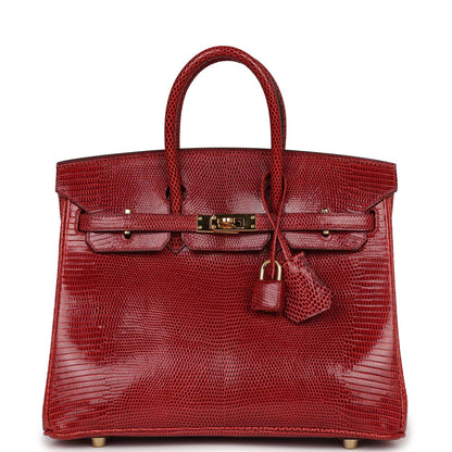 Top Quality Hermes Birkin 25 Rouge Moyen Salvator Lizard Gold Hardware