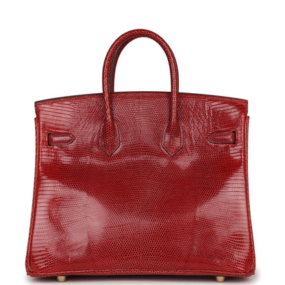 Top Quality Hermes Birkin 25 Rouge Moyen Salvator Lizard Gold Hardware