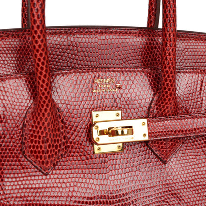 Top Quality Hermes Birkin 25 Rouge Moyen Salvator Lizard Gold Hardware