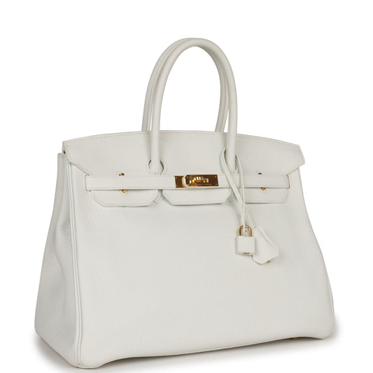 Top Quality Hermes Birkin 35 White Clemence Gold Hardware