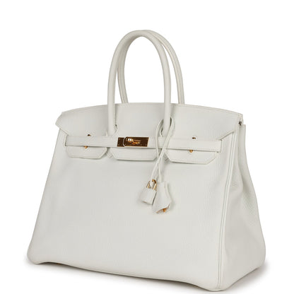 Top Quality Hermes Birkin 35 White Clemence Gold Hardware