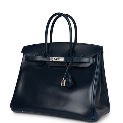 Top Quality Hermes Birkin 35 Bleu De Prusse Box Calf Guilloché Palladium Hardware