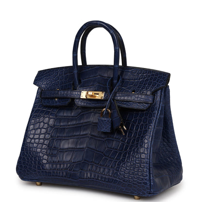 Hermes Birkin 25 Bleu Saphir Matte Alligator Gold Hardware