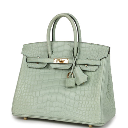 Hermes Birkin 25 Vert D'Eau Matte Alligator Gold Hardware