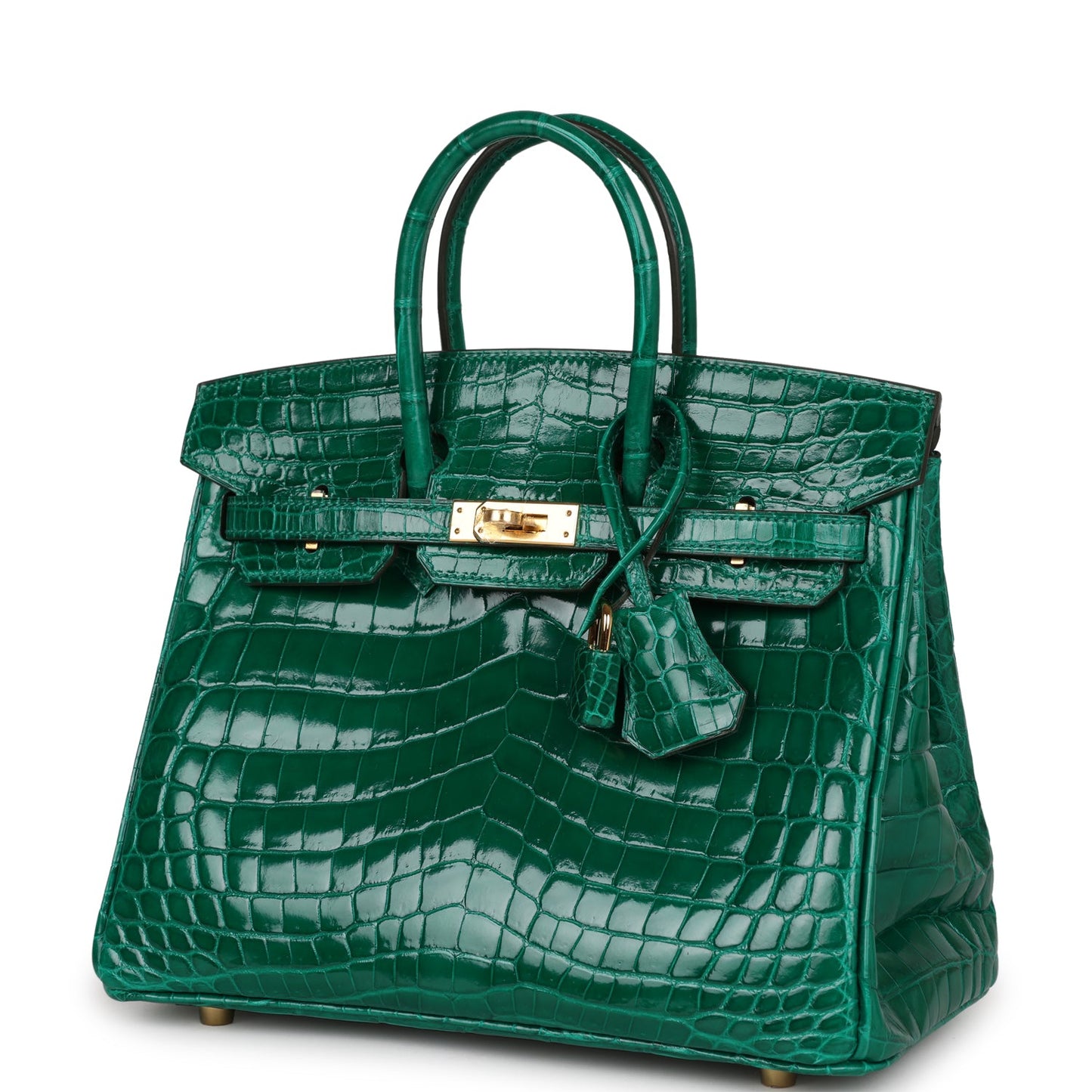 Hermes Birkin 25 Emerald Shiny Niloticus Crocodile Gold Hardware