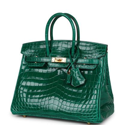 Hermes Birkin 25 Emerald Shiny Niloticus Crocodile Gold Hardware