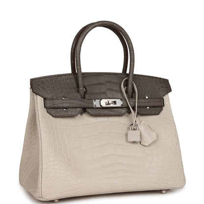 Hermes Bi-color Birkin 30 Beton and Etain Matte Alligator Palladium Hardware