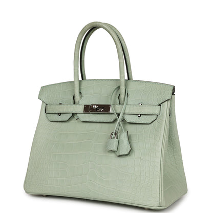 Top Quality Hermes Birkin 30 Vert D'Eau Matte Alligator Palladium Hardware