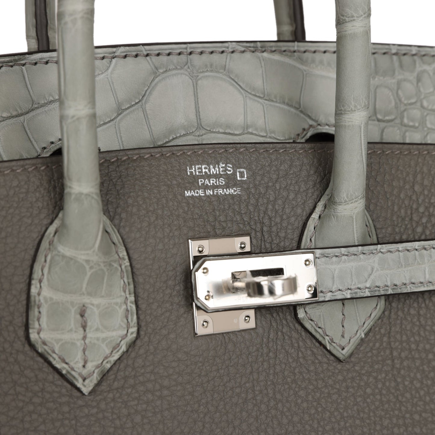 Hermes Birkin 25 Gris Meyer Togo and Gris Ciment Matte Alligator Touch Palladium Hardware