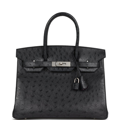 Top Quality Hermes Special Order (HSS) Birkin 30 Black Verso Ostrich Brushed Palladium Hardware