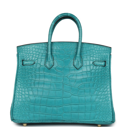 Hermes Birkin 25 Blue Paon Matte Alligator Gold Hardware