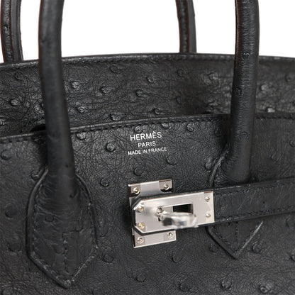 Hermes Birkin 25 Black Ostrich Palladium Hardware