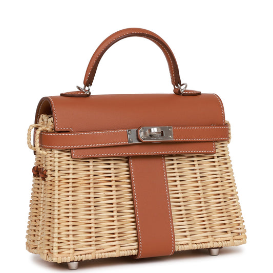 Top Quality Hermes Mini Picnic Kelly 20 Gold Swift Palladium Hardware