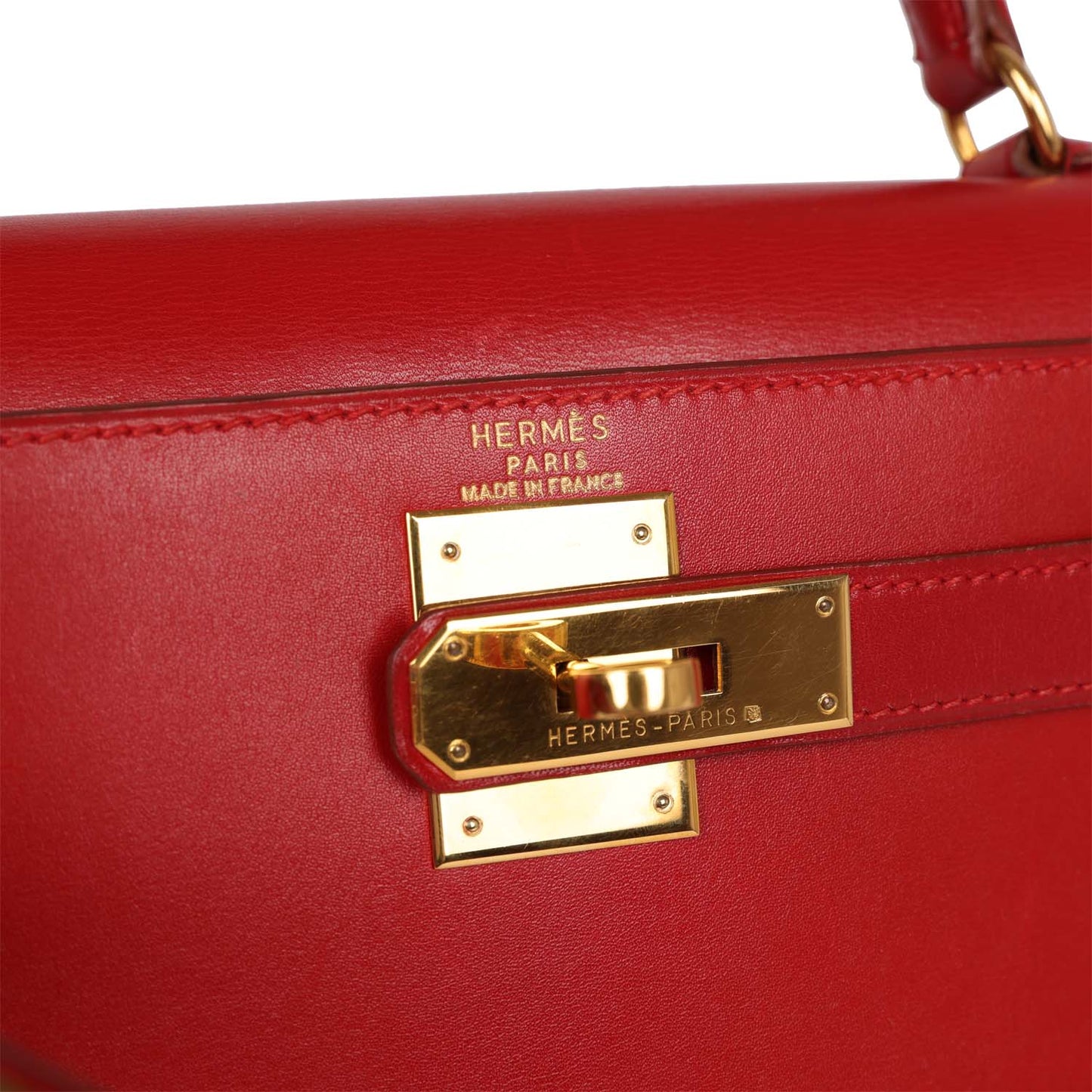 Vintage Hermes Kelly Sellier 28 Rouge Vif Box Gold Hardware