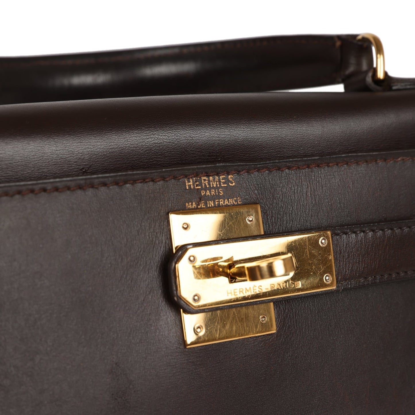 Vintage Hermes Kelly Sellier 28 Chocolate Box Gold Hardware