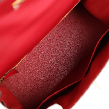 Top Quality Hermes Kelly Sellier 28 Rouge Vif Tadelakt Gold Hardware