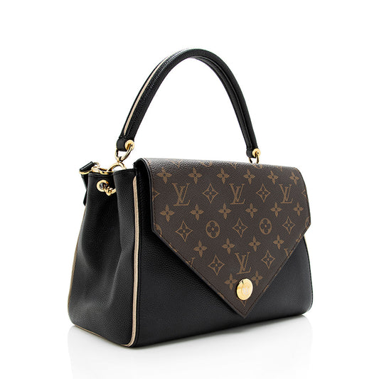 Louis Vuitton Calf Leather Monogram Canvas Double V Satchel (18519)