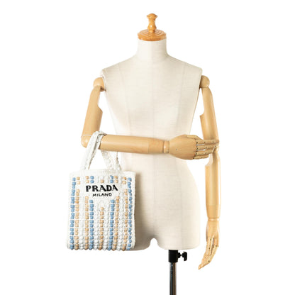 Prada Beaded Raffia Logo Tote dzCs8E