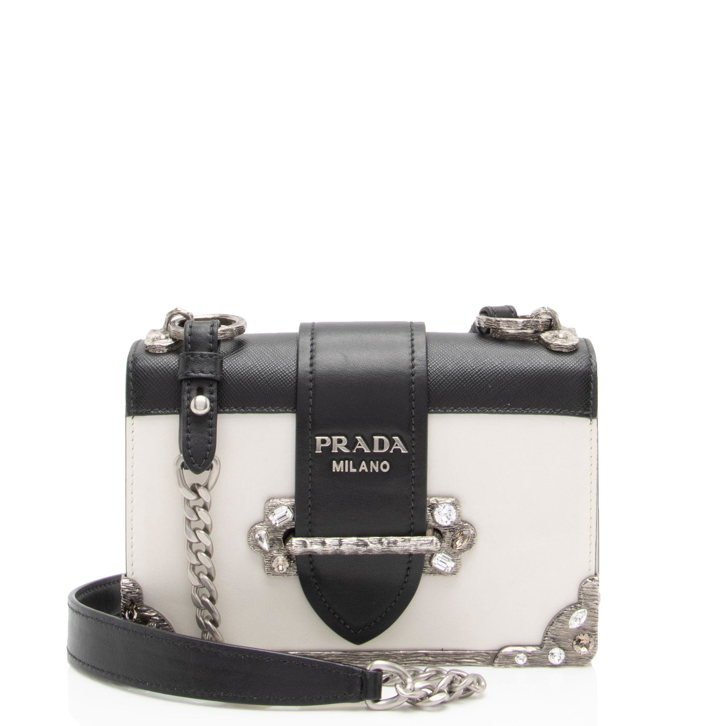 Prada Calfskin Crystal Cahier Shoulder Bag Hlddcz