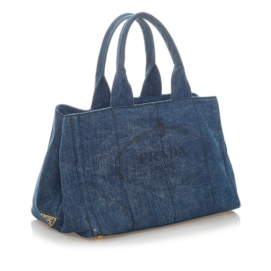 Prada Canapa Logo Denim Handbag 33176