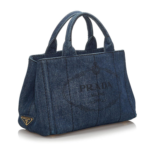 Prada Canapa Logo Denim Handbag 33957